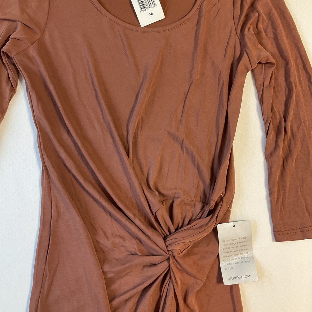 The Vanity Room Women Maxi Dress XS Rust Bodycon Knot 3/4 Sleeve Stretch PullOve - Picture 11 of 12